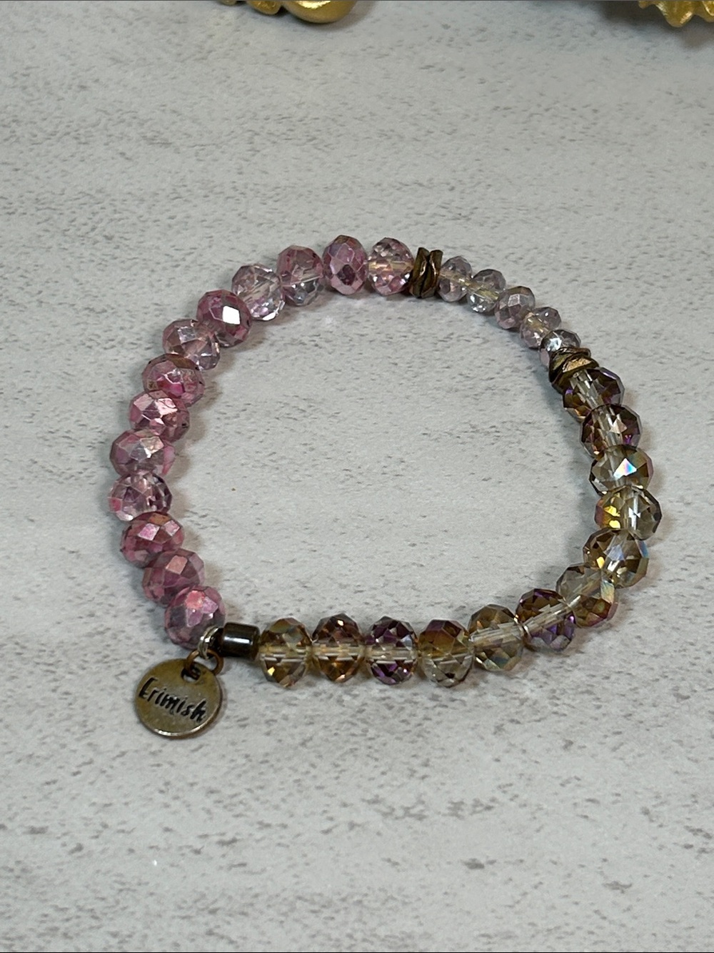 Pink and Gold Crystal Beaded Stretch Bracelet